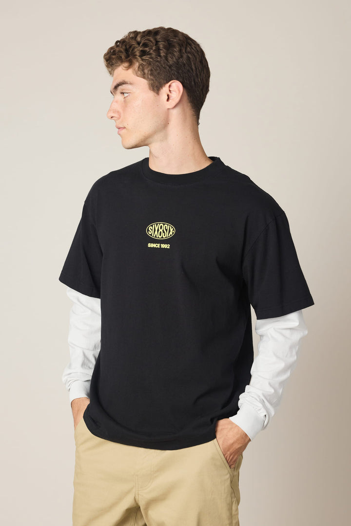 686 Men's 92 Relaxed LS Double Trouble Tee — BLACK WHITE
