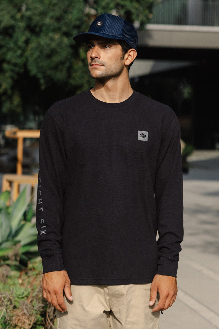 686 Men's Let's Chill Waffle LS Crew — BLACK