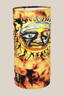 The 686 Double Layer Face Warmer by 686 features a vibrant stylized sun face with expressive blue eyes and bold yellow, orange, and black on a beige background—ideal for pairing with your favorite high or low waist looks.