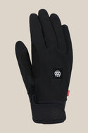 The 686 Outlaw Pipe Glove by 686 is a black textured glove featuring a small white logo on the back of the hand and a red wrist tag, shown upright against a beige background.