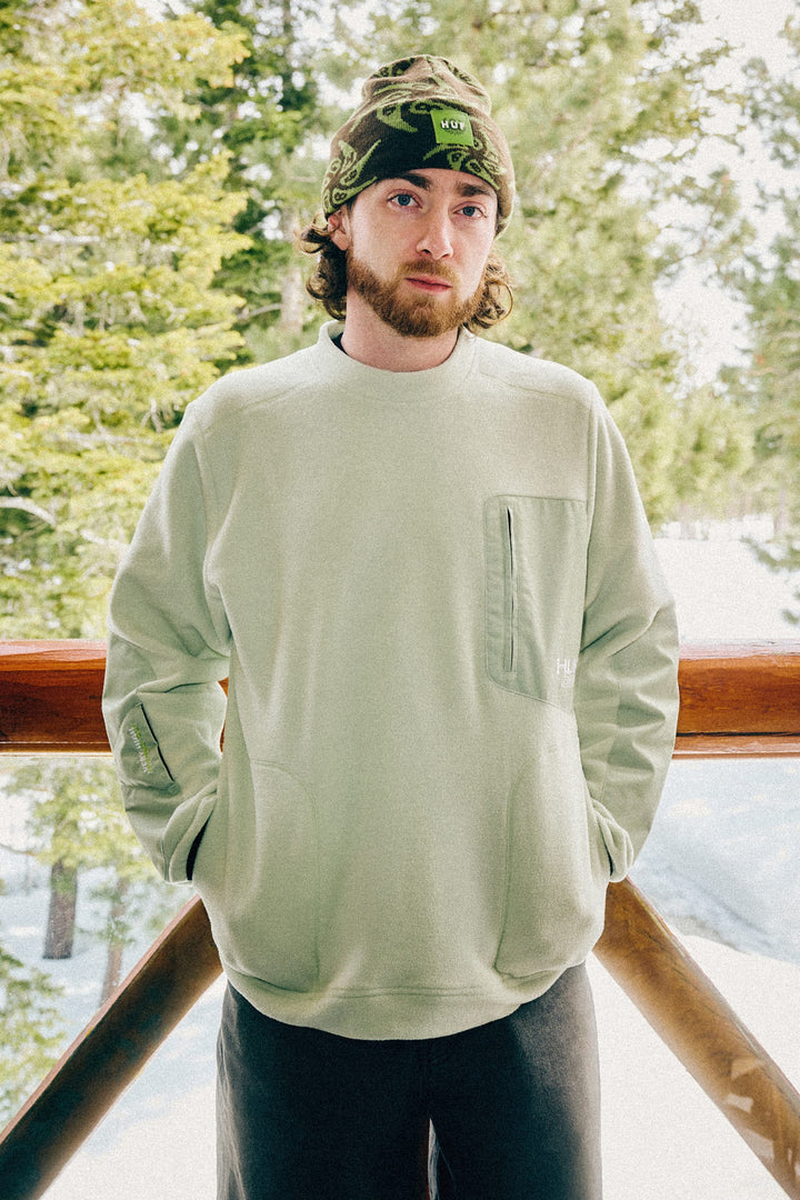 686 Men's HUF Fleece Crewneck — HUF GREEN COLORBLOCK