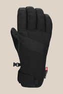 The 686 Men's GORE-TEX Linear™ Under Cuff Glove in black features a Velcro wrist strap, side buckle, and subtle branding on the back, shown against a plain beige background.