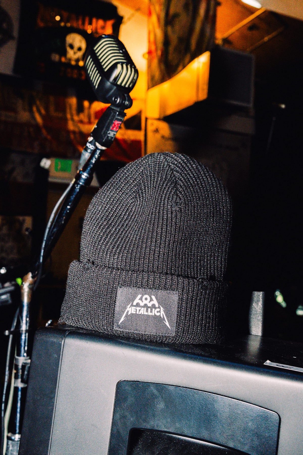 Black acrylic 686 Metallica Cuff Beanie with a folded cuff and a Metallica logo patch.