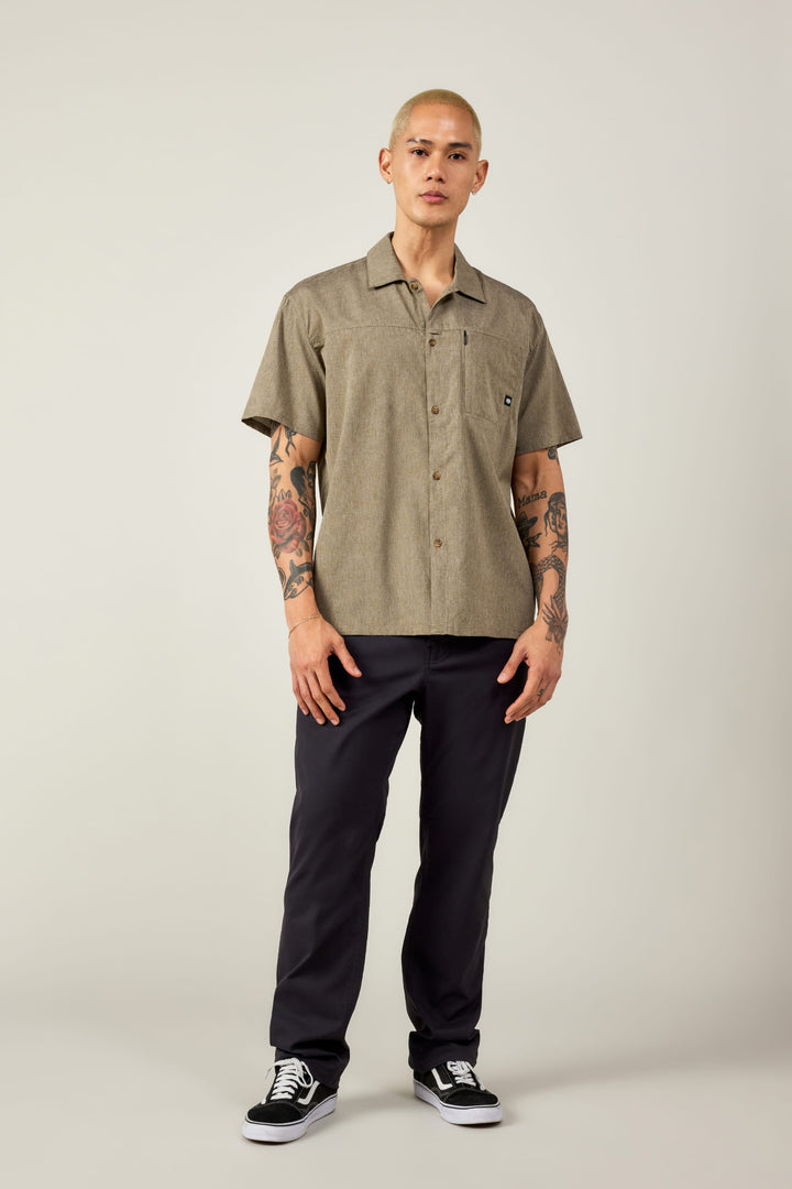 686 Men's Canopy Perforated Button Up — HEATHER DUSTY FATIGUE (vista 2)